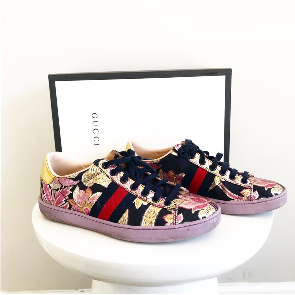 Satin embroidered Gucci sneakers